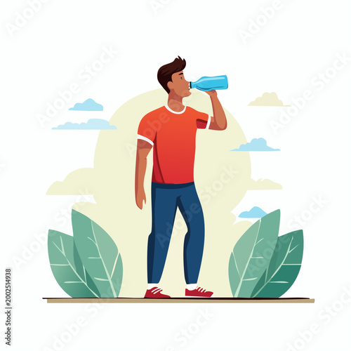 ミネラルウォーターを飲んで水分補給をする男性（健康・多様性）