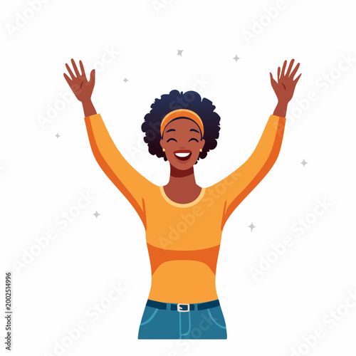 両手を挙げて喜ぶジェンダーニュートラルな人物（成功・多様性）