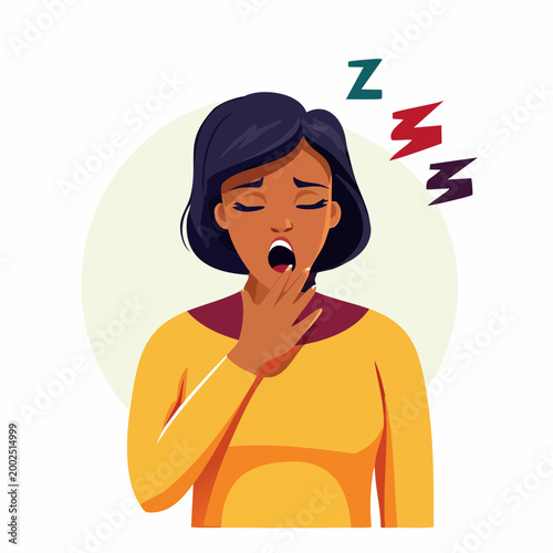 大きなあくびをして疲労を感じるジェンダーニュートラルな人物（睡眠不足・多様性）