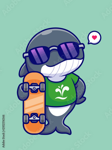Cartoon seal with skateboard and sunglasses.
