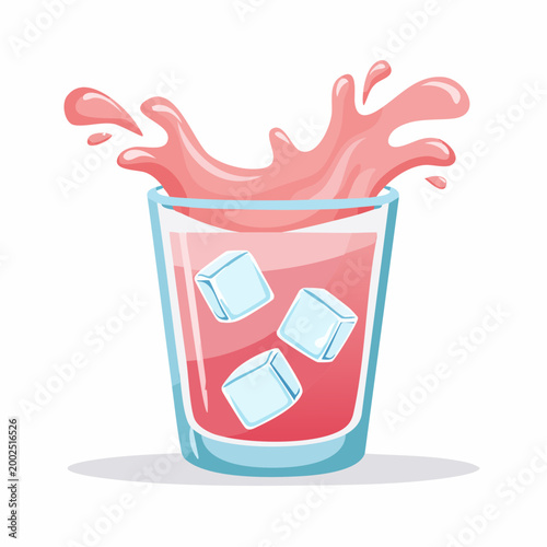 Refreshing Pink Drink Splash with Ice Cubes