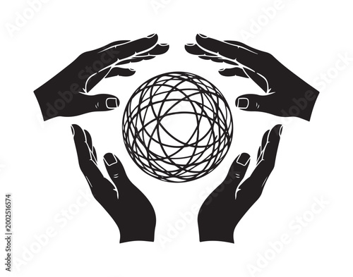 Hands Surrounding Globe Sphere For Unity And Protection.