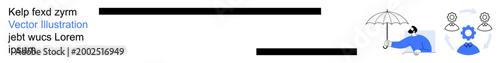 Risk management, decision-making, balance, insurance, protection, evaluation. You see an umbrella providing cover and scales judgment. Risk management and decision-making concept