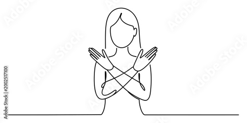 Photos Continuous one line drawing of a woman crossing her arms to show no or stop sign