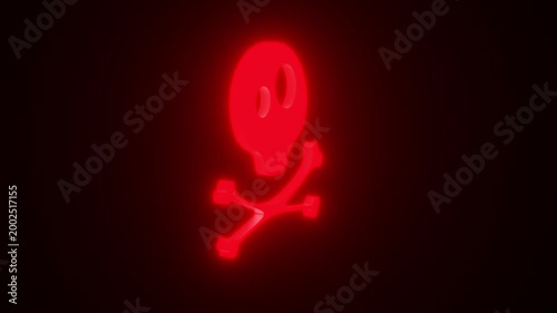 Red Pirate Sign with Skull and Bones Glowing and Rotating on Black Background