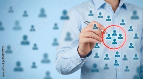 Businessman selecting team members concept with recruitment and human resources management