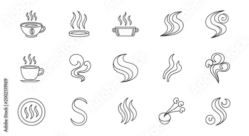 Set of Hand Drawn Steam and Smoke Icons.