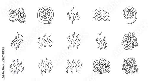 Set of Hand-Drawn Steam and Smoke Icons.