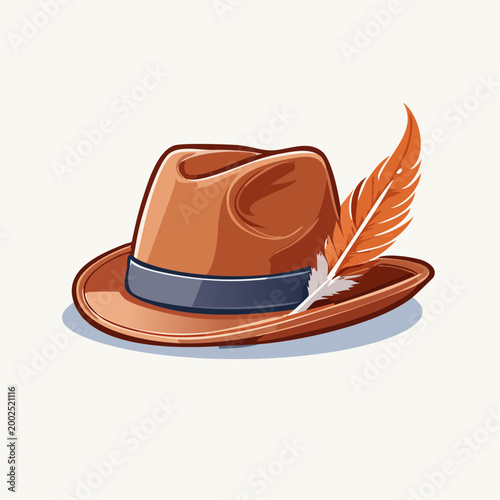 Brown Fedora Hat with Orange Feather