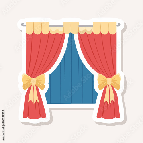 Red Curtains with Yellow Bows on a Blue Window