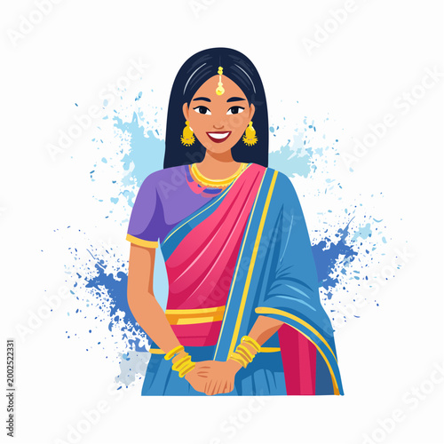 Indian Woman in Traditional Saree and Jewelry