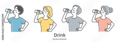 喉が渇いてペットボトルの水を飲む老若男女