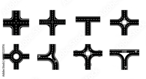 Collection of Road Intersection Icons and Symbols.