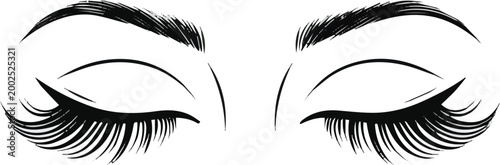 Generated on Closed eyes sketch hand drawn with long eyelashes and bold eyebrows. Vector illustration on white background