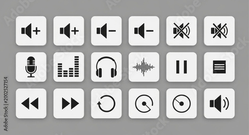 Collection of audio and media playback control icons.