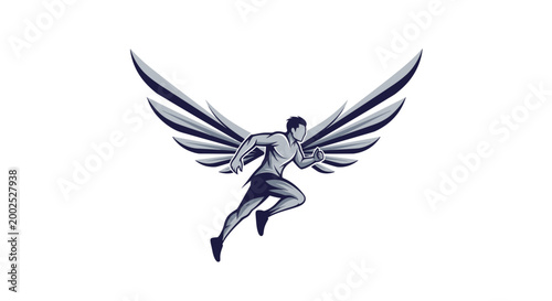 Man with large wings flying.