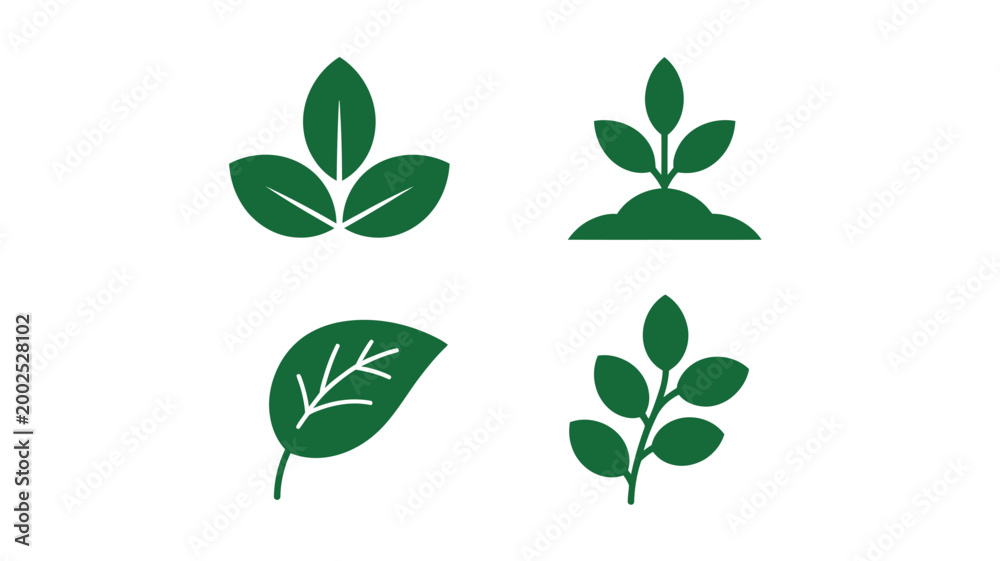 Obraz premium green leaf icons set minimalist style on white background