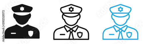 Police officer icon set with three different styles for design use vector illustration