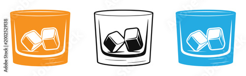 Colorful glass icons with ice cubes in orange, Black, And blue for drink or beverage concepts vector illustration