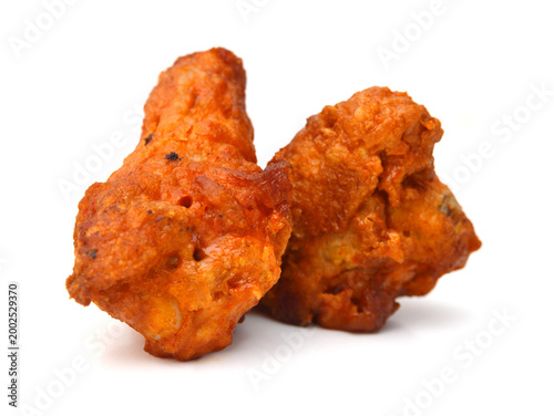 Fried chicken wings on white background 