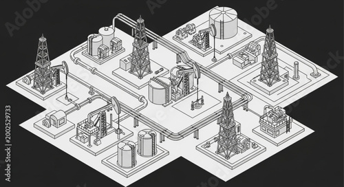 Isometric Illustration of Oil and Gas Industry Infrastructure.