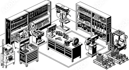 Isometric Illustration of a Modern Laboratory with Equipment and Storage Units.