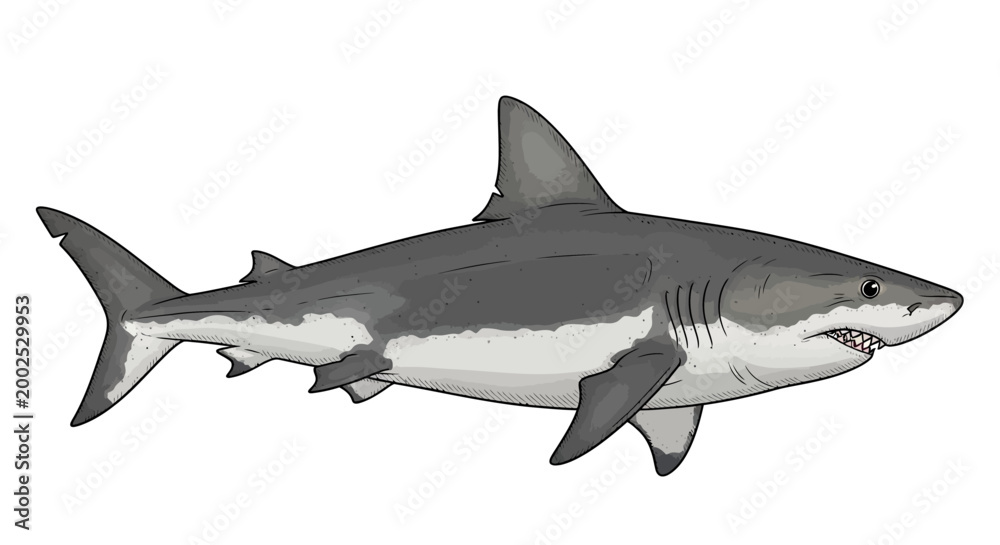Fototapeta premium Great white shark illustration on a white background