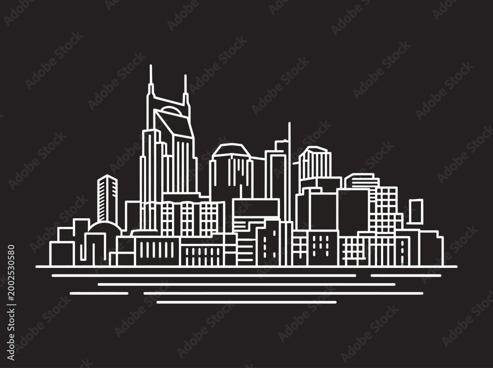 Fototapeta premium Nashville Tennessee Skyline Minimalist Line Art Vector Illustration on Dark Background