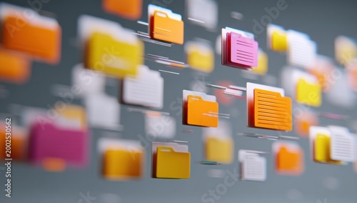 Colorful file folders floating in air.