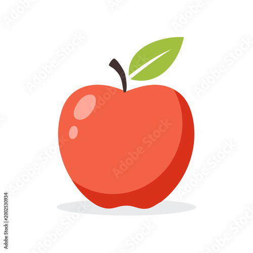 Stylized Red Apple with Green Leaf