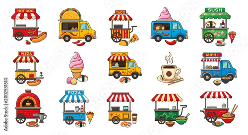 Colorful Food Truck Illustrations Variety.