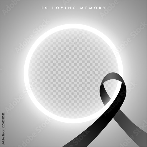glowing neon memorial photo frame with black ribbon