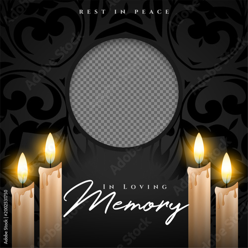 in loving memory dark template with candles and photo frame