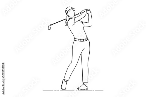 simple lineart illustration of a female golfer