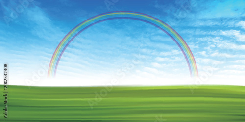 Vibrant Rainbow Over A Lush Green Field Landscape