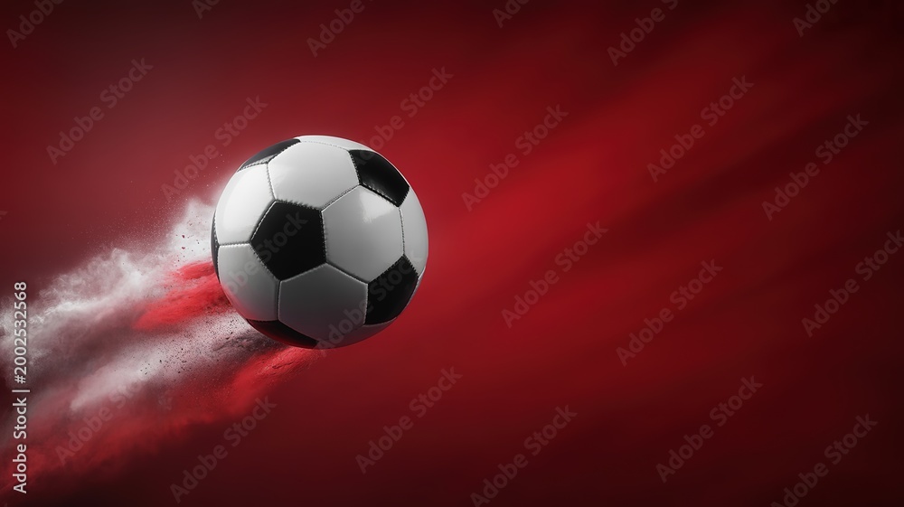 Fototapeta premium Vibrant dynamic graphic layout for World Cup Football promotional campaigns bold red and blue hues with stylized player silhouettes and tournament motifs