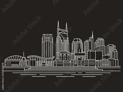 Obraz na płótnie Nashville Tennessee Skyline Minimalist Line Art Illustration on Dark Background