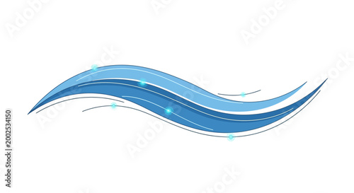 A blue wave-like graphic design element with glowing accents on a white background, featuring smooth curved lines and a modern aesthetic.