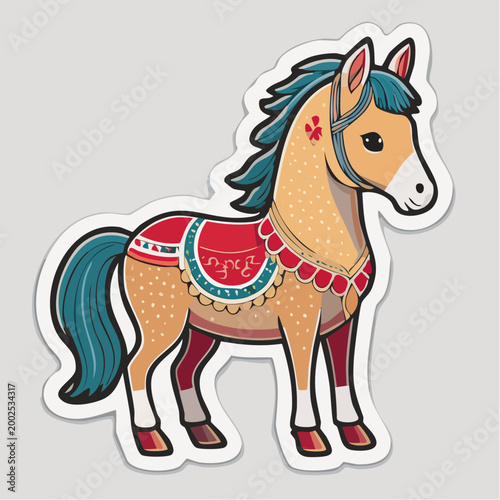 Stylized Horse Illustration with Decorative Saddle