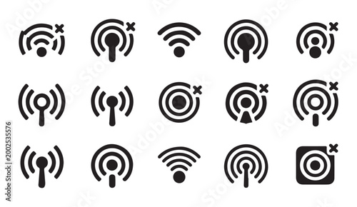 Network connection error and status signal icons set for web interface design illustrations.