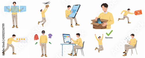 Collage of Online Shopping and Delivery Process with Diverse Activities