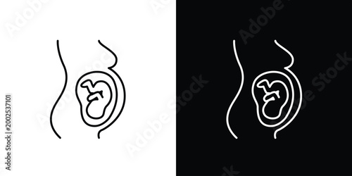 Abstract Line Art Icon of Pregnant Woman's Belly with Fetus. Conceptual Symbol of Pregnancy, Maternity, and Human Development. Health and Medical Concept Illustration