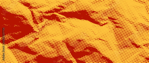 Orange yellow halftone crumpled paper background. Dotted creased paper page wallpaper. Rough comic wrinkled texture. Cartoon pop art crumpled surface overlay. Aged grunge damaged page sheet. Vector