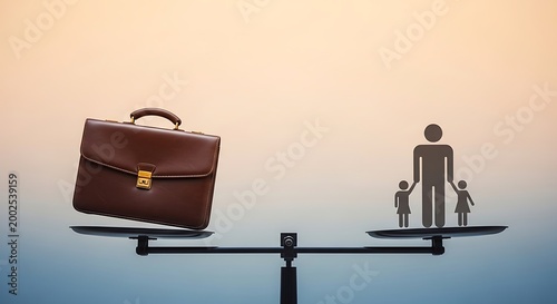 Balancing Business Briefcase and Family Silhouettes on Weighing Scale