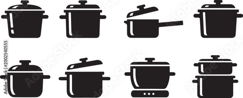 Black and white vector set of kitchen pots