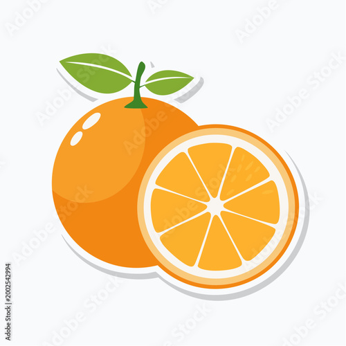 Stylized illustration of a whole orange and a slice