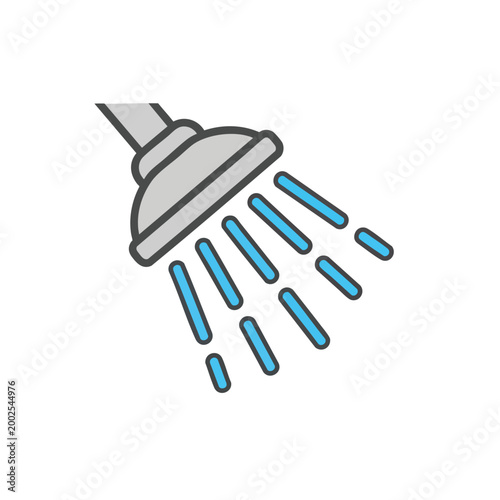 Icon of a shower head spraying water droplets in a modern flat style.