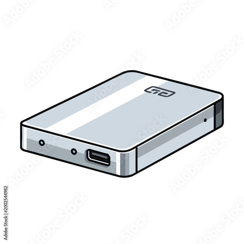 Illustration of a portable external hard drive in isometric view.