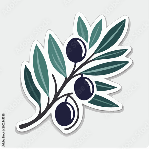 Stylized Olive Branch with Dark Olives