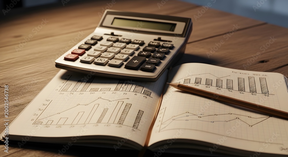 Obraz premium Calculator and Notebook with Business Growth Graph for Financial Analysis